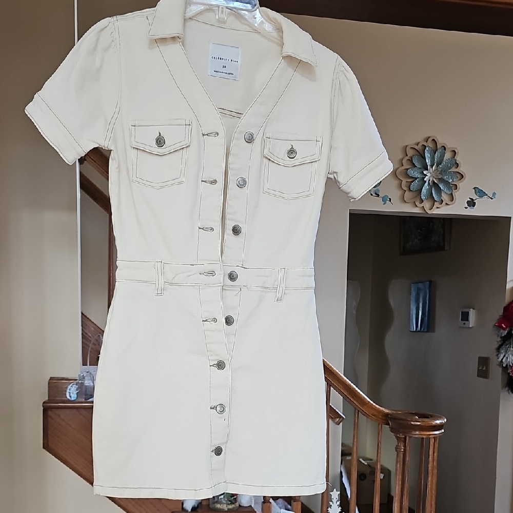 Celebrity Pink Off White Button-Up Dress